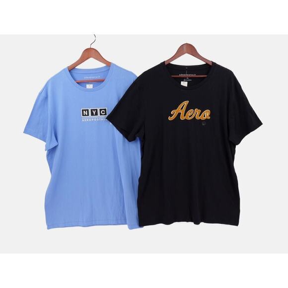 Bundle of 2 Aeropostale NYC Tee Mens XL Blue Embroidery Shirt Cotton Streetwear - Picture 1 of 16